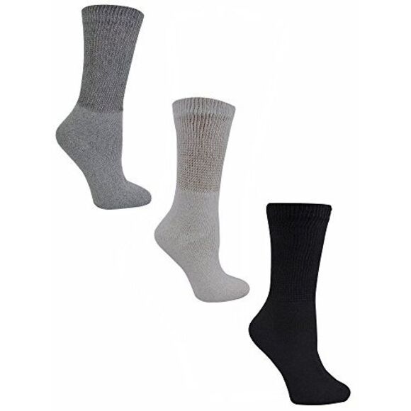 Mens 3-Pack Black White Gray Diabetic Crew Socks - Picture 4 of 6